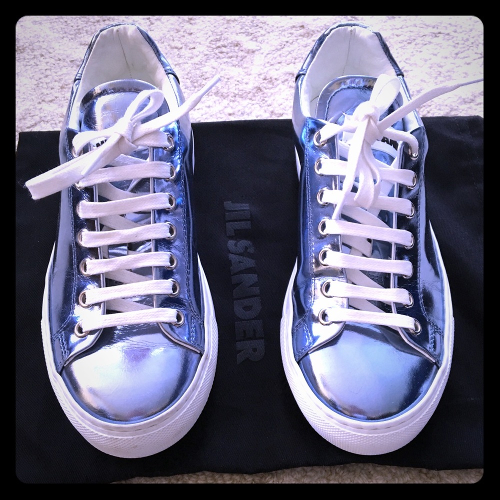 Jil Sander metallic blue leather sneakers 36